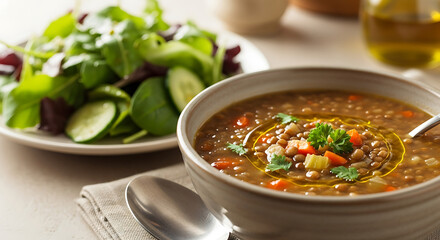 Lentil soup with side salad