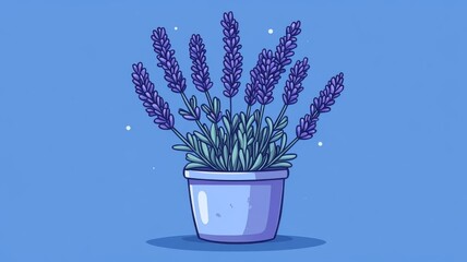 A lavender plant illustrated in cartoon art style, with bold outlines and playful colors, giving it a cheerful and whimsical vibe.