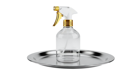 Luxury Spray Bottle with Gold Accents on a Silver Tray
