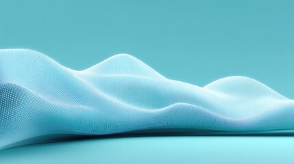 Obraz premium Abstract digital landscape with soft curves and dotted patterns against a tranquil blue background, creating a serene and calming visual experience