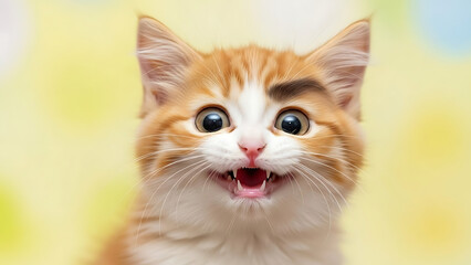 Cute ginger kitten with wide eyes and open mouth isolated on a transparent background