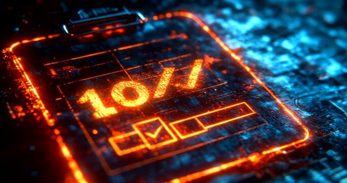 Digital checklist glowing with completion percentage