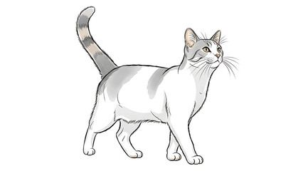 Gray and white cat standing elegantly isolated on a transparent background