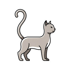 Minimalist gray cat with raised tail isolated on a transparent background