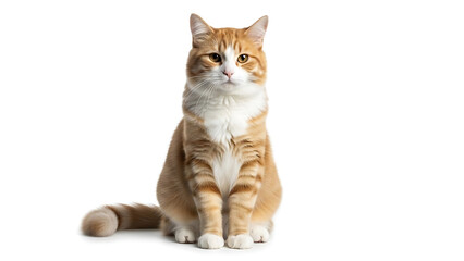 Orange and white cat sitting upright isolated on a transparent background