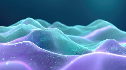 Fototapeta premium Abstract digital landscape with smooth waves, glowing patterns, and vibrant colors, representing technology, data, and innovation in a serene environment