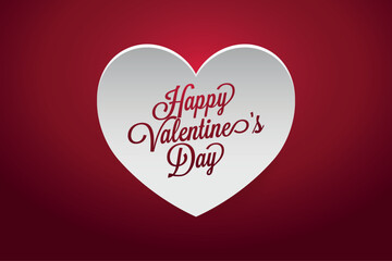 Happy Valentine's Day text in a heart shape on a red gradient background, celebration and love concept illustration
