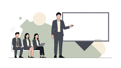 Fototapeta premium Business meeting, presentation, team training, discussion, whiteboard, corporate, office, learning