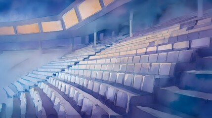Obraz premium Serene stadium interior illustration calm professional composition soft light gradients atmospheric depth