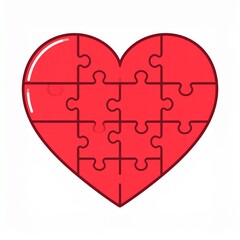 3D Red Heart Puzzle Love Symbol Isolated on White Background Glossy Finish
