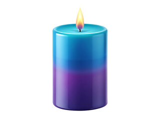Blue and purple candle with burning flame on black background