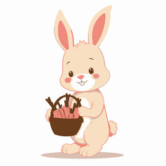 Obraz premium Charming Cartoon Rabbit Joyfully Holding a Basket Filled with Freshly Harvested Carrots in a Delightful Springtime Setting