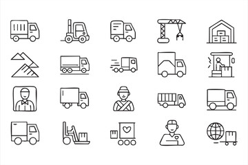 Fototapeta premium Logistics And Shipping Line Icons For Industrial Transport