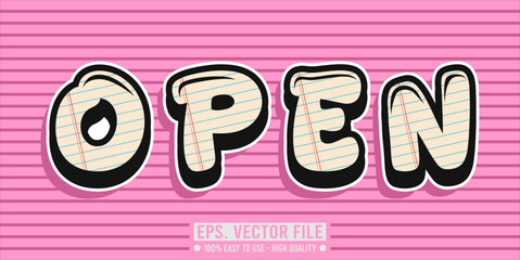 Typography OPEN word art illustration, editable text effect