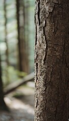 Obraz premium Detailed tree bark texture reveals nature's intricate patterns a serene forest backdrop evokes calm