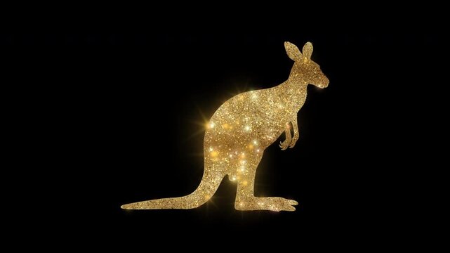 Luxury Kangaroo with golden glitter, alpha channel