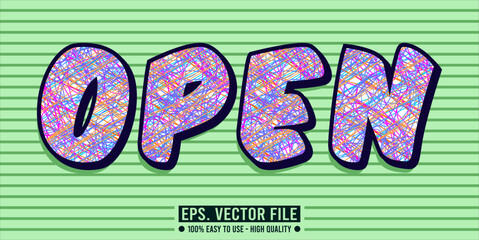 Typography OPEN word art illustration, editable text effect
