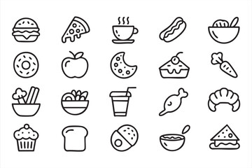 Food And Beverage Line Icons For Restaurant Menus