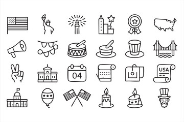 American Patriotic Line Icons For National Holidays