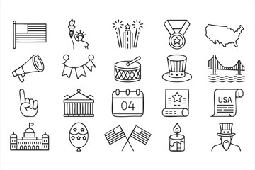 Independence Day American History Line Icons