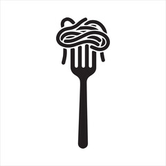 spaghetti on fork icon silhouette design vector art illustration