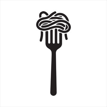 spaghetti on fork icon silhouette design vector art illustration