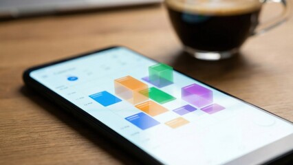 Vibrant Calendar Interface Displaying Smart Meeting Slots on Mobile Device with Background Coffee