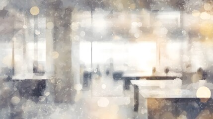 Modern office watercolor illustration evokes serene workplace innovation and contemporary design inspiration