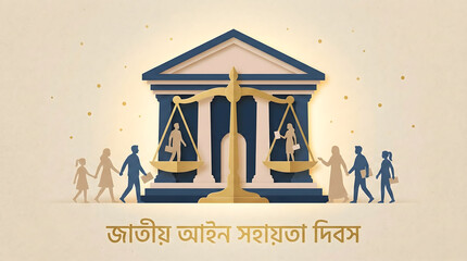 Family Walking Towards Indian National Legal Services Day Courthouse Illustration Vector