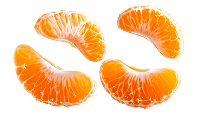Fresh juicy tangerine fruit with ripe peeled segments and citrus slices isolated on a clean white background for a healthy diet