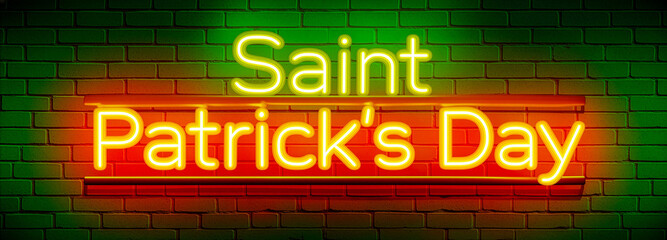 Saint Patrick's Day Neon Sign on Brick Wall