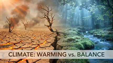 Climate Change Split Landscape Drought vs Lush Forest Environmental Crisis Concept