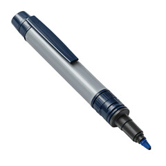 Gray marker angled in light. Dark blue tip, end, and clip. Black background