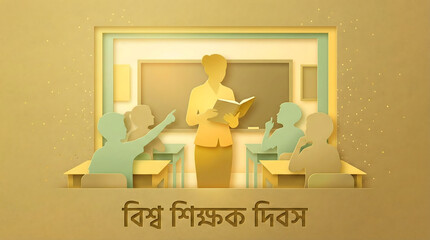 Businessman reading newspaper in golden office for Vishwakarma Puja celebration