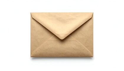 A closed, textured brown paper envelope, casting a soft shadow on a white background