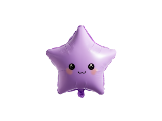 Adorable lavender star shaped balloon with cute face purple, Isolated, Png Transparent Background