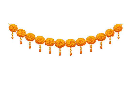 Marigold garland toran creating traditional indian festival decoration with bright orange genda phool flowers and beads