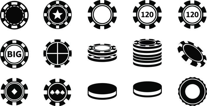 Casino or poker chips vector icon set. 