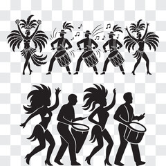 Carnaval Parade Silhouette with Dancers and Drummers in Festive Motion