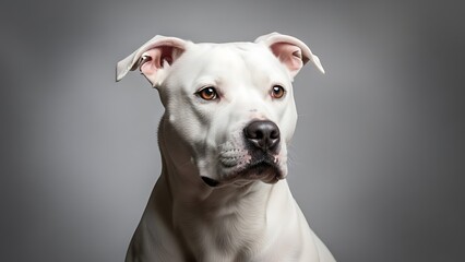 Obraz premium White Dog Portrait on Gray Background