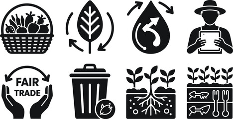 Fototapeta premium A collection of eco-friendly icons representing sustainable living and fair trade practices