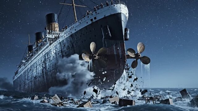 Epic Titanic Disaster Sinking Shot Historical Tragedy VFX Stock Footage