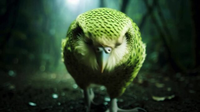 Kakapo - A Rare and Endangered Parrot in the Forest.
