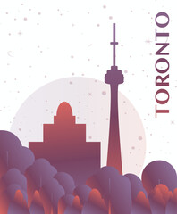 Obraz premium Toronto, Canada gradient futuristic poster. Vector landmark abstract silhouette graphic for brochure, vertical page, booklet, cover