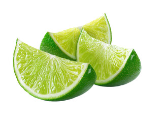 Sliced lime wedges, green rind, and translucent citrus flesh, arranged in a pile