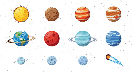 Solar system illustration with planets, moons, and comet © MstMukta