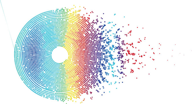 Abstract circular data visualization vector with colorful gradient dots radial infographic and digital analytics concept