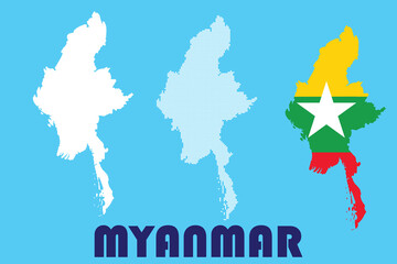 Obraz premium A colorful illustration of the map of Myanmar with various styles