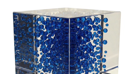 Transparent Cube Filled with Blue Spheres