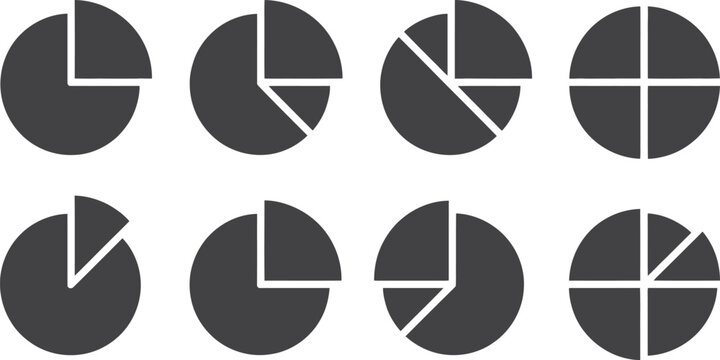 A collection of dark grey pie charts on a white background